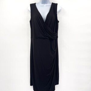 White House Black Market Black Sleeveless Faux Wrap Vneck Midi Dress Size 14